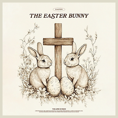 PSD 꽃 기독교 잎 일러스트 사람없음 마주보기 토끼 빈티지 고급 부활절계란 나무십자가 고풍 베이지색 국내일러스트 식물 종교 컬러 컨셉 십자가 포유류 모션 부활절 반려동물 계란 파일형식