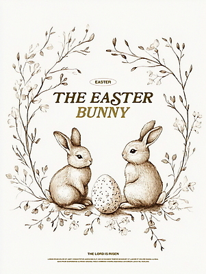 PSD 잎 일러스트 사람없음 토끼 빈티지 고급 부활절계란 고풍 베이지색 국내일러스트 식물 컬러 컨셉 포유류 부활절 반려동물 계란 파일형식