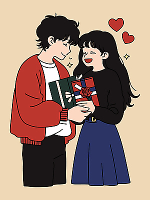 여자 남자 행복 일러스트 사랑 미소 들기 성인 두명 선물상자 반짝임 장미 마주보기 로맨틱 하트 로즈데이 성인만 국내일러스트 AI파일 모양 꽃 감정 컨셉 모션 데이이벤트 표정 선물 사람 상자 파일형식 벡터