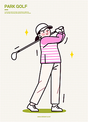 전신 여자 스포츠 일러스트 한명 미소 들기 성인 반짝임 골프채 스윙 골프웨어 활기 캡모자 성인여자한명만 파크골프 일러캐릭터 AI파일 캐릭터 모자_잡화 1 옷 포즈 컨셉 골프 모션 골프용품 표정 사람 여자한명만 성인여자만 파일형식 벡터