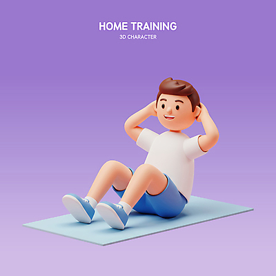 PSD 편집이미지 남자 다이어트 3D캐릭터 관리 한명 미소 성인 운동복 3D 보라색 헬스 매트 웨이트트레이닝 윗몸일으키기 성인남자한명만 홈트레이닝 편집3D 캐릭터 1 옷 컬러 표정 건강 사람 운동 디지털합성 남자한명만 성인남자만 파일형식