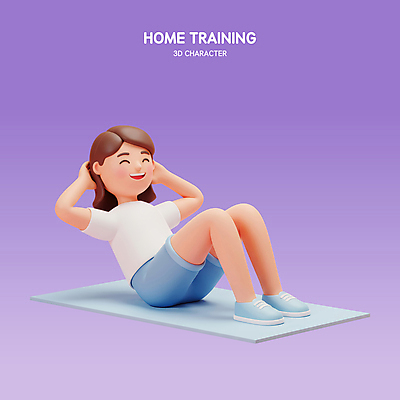 PSD 편집이미지 여자 다이어트 3D캐릭터 관리 한명 미소 성인 운동복 3D 보라색 헬스 매트 웨이트트레이닝 윗몸일으키기 성인여자한명만 홈트레이닝 편집3D 캐릭터 1 옷 컬러 표정 건강 사람 운동 디지털합성 여자한명만 성인여자만 파일형식