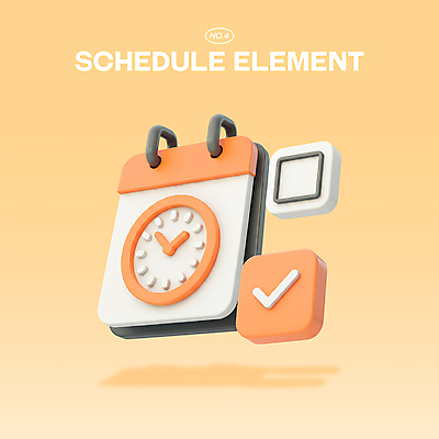 PSD 아이콘 시계 관리 사람없음 3D아이콘 3D 주황색 달력 시간 계획 체크표시 편집3D 컬러 컨셉 디지털합성 확인 파일형식