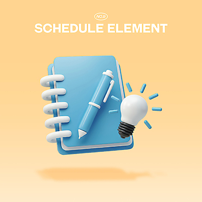 PSD 아이콘 전구 관리 사람없음 3D아이콘 펜 3D 주황색 시간 계획 스프링노트 편집3D 컬러 컨셉 필기구 공책 디지털합성 파일형식