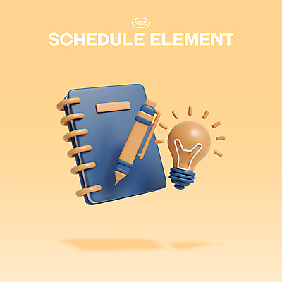 PSD 아이콘 전구 관리 사람없음 3D아이콘 펜 3D 주황색 시간 계획 스프링노트 편집3D 컬러 컨셉 필기구 공책 디지털합성 파일형식