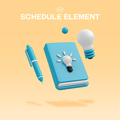 PSD 아이콘 전구 관리 사람없음 3D아이콘 3D 주황색 공책 시간 계획 샤프 편집3D 컬러 컨셉 문구용품 펜 디지털합성 파일형식