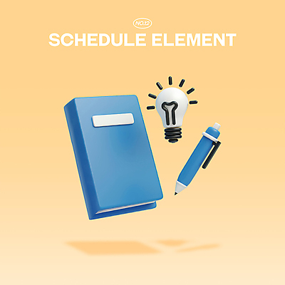 PSD 아이콘 전구 관리 사람없음 3D아이콘 3D 주황색 공책 시간 계획 샤프 편집3D 컬러 컨셉 문구용품 펜 디지털합성 파일형식