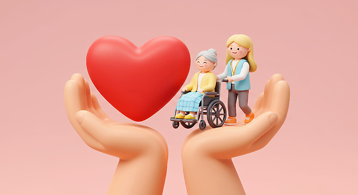 JPG 전신 편집이미지 손 여자 노년 할머니 분홍색 사랑 미소 들기 성인 두명 신체부위 3D 걷기 하트 당기기 휠체어 편집3D AI컴퓨터그래픽 AI콘텐츠 모양 감정 컬러 모션 표정 사람 디지털합성 파일형식