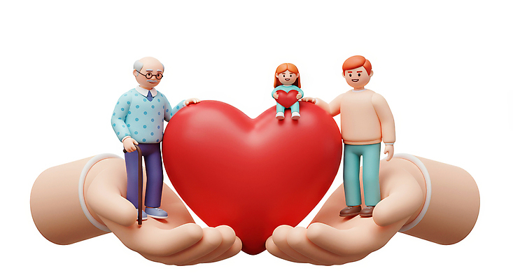 JPG 전신 편집이미지 손 여자 할아버지 노년 남자 어린이 지팡이 사랑 미소 들기 앉기 소녀 성인 신체부위 세명 3D 하트 잡기 편집3D AI컴퓨터그래픽 AI콘텐츠 모양 감정 모션 표정 사람 디지털합성 파일형식