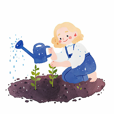 JPG 전신 여자 일러스트 수채화 한명 미소 들기 성인 자연보호 흙 물뿌리개 무릎꿇기 식목일 멜빵바지 물주기 나무심기 묘목 성인여자한명만 국내일러스트 AI일러스트 AI콘텐츠 나무 1 기념일 바지 모션 자연 표정 사람 보호 멜빵 심기 여자한명만 성인여자만 파일형식