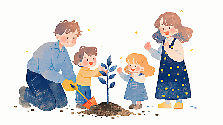 JPG 전신 여자 남자 어린이 일러스트 수채화 미소 들기 소녀 소년 여러명 성인 손들기 자연보호 무릎꿇기 모종삽 식목일 나무심기 묘목 국내일러스트 AI일러스트 AI콘텐츠 나무 기념일 다수 모션 자연 표정 사람 보호 삽 심기 파일형식