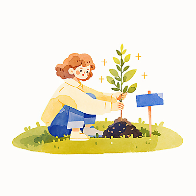 JPG 전신 여자 일러스트 수채화 한명 잔디 성인 자연보호 흙 팻말 잡기 식목일 나무심기 웅크림 묘목 성인여자한명만 국내일러스트 AI일러스트 AI콘텐츠 나무 식물 1 기념일 모션 자연 프레임 사람 보호 심기 여자한명만 성인여자만 파일형식