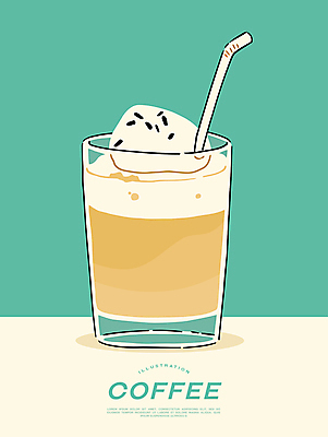 포스터 일러스트 잔 빨대 사람없음 카페 냉음료 라떼 민트색 휘핑크림 국내일러스트 AI파일 식기 커피 음료 컬러 상점 크림 휘핑 파일형식 벡터