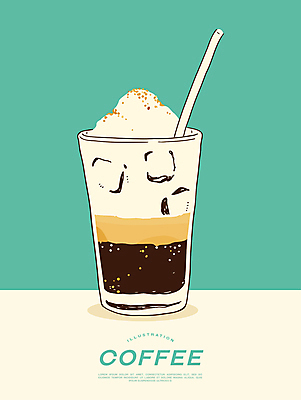 포스터 일러스트 잔 빨대 사람없음 얼음 카페 냉음료 라떼 민트색 휘핑크림 국내일러스트 AI파일 자연요소 식기 커피 음료 컬러 상점 크림 휘핑 파일형식 벡터