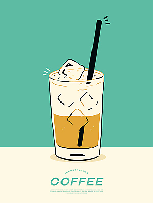 포스터 일러스트 잔 빨대 사람없음 얼음 카페 냉음료 라떼 민트색 국내일러스트 AI파일 자연요소 식기 커피 음료 컬러 상점 파일형식 벡터