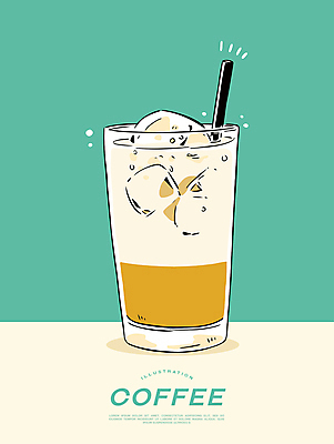 포스터 일러스트 잔 빨대 사람없음 얼음 카페 냉음료 라떼 민트색 국내일러스트 AI파일 자연요소 식기 커피 음료 컬러 상점 파일형식 벡터