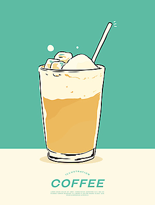 포스터 일러스트 잔 빨대 사람없음 얼음 카페 냉음료 라떼 민트색 휘핑크림 국내일러스트 AI파일 자연요소 식기 커피 음료 컬러 상점 크림 휘핑 파일형식 벡터