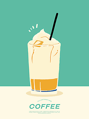 포스터 일러스트 잔 빨대 사람없음 얼음 카페 냉음료 라떼 민트색 국내일러스트 AI파일 자연요소 식기 커피 음료 컬러 상점 파일형식 벡터