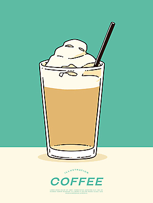 포스터 일러스트 잔 빨대 사람없음 카페 냉음료 라떼 민트색 휘핑크림 국내일러스트 AI파일 식기 커피 음료 컬러 상점 크림 휘핑 파일형식 벡터