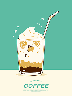 포스터 일러스트 잔 빨대 사람없음 얼음 카페 냉음료 라떼 민트색 휘핑크림 국내일러스트 AI파일 자연요소 식기 커피 음료 컬러 상점 크림 휘핑 파일형식 벡터
