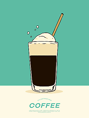 포스터 커피 일러스트 잔 빨대 사람없음 카페 냉음료 민트색 비엔나커피 국내일러스트 AI파일 식기 음료 컬러 상점 파일형식 벡터