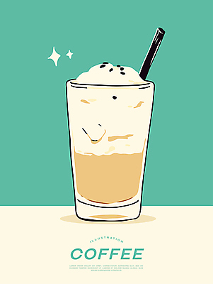 포스터 일러스트 잔 빨대 사람없음 반짝임 얼음 카페 냉음료 라떼 민트색 휘핑크림 국내일러스트 AI파일 자연요소 식기 커피 음료 컬러 모션 상점 크림 휘핑 파일형식 벡터