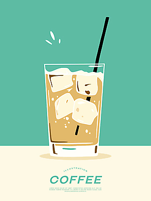 포스터 일러스트 잔 빨대 사람없음 얼음 카페 냉음료 라떼 민트색 국내일러스트 AI파일 자연요소 식기 커피 음료 컬러 상점 파일형식 벡터