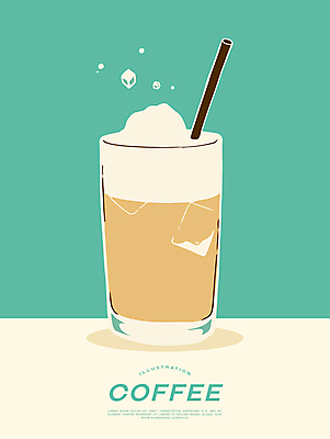 포스터 일러스트 잔 빨대 사람없음 얼음 카페 냉음료 라떼 민트색 휘핑크림 국내일러스트 AI파일 자연요소 식기 커피 음료 컬러 상점 크림 휘핑 파일형식 벡터