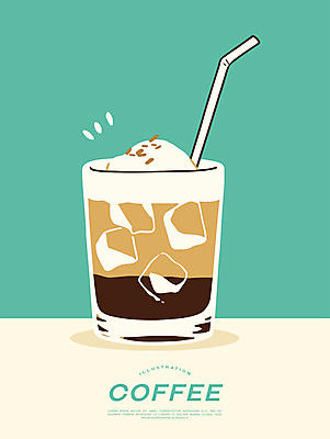 포스터 일러스트 잔 빨대 사람없음 얼음 카페 냉음료 민트색 비엔나커피 국내일러스트 AI파일 자연요소 식기 커피 음료 컬러 상점 파일형식 벡터