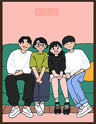 전신 여자 남자 행복 분홍색 중년 액자 일러스트 가족 청소년 함께함 미소 여러명 소파 화목 어버이날 가정의달 안경낌 국내일러스트 AI파일 기념일 감정 안경 컬러 다수 컨셉 의자 관계 표정 사람 성인 5월 파일형식 벡터