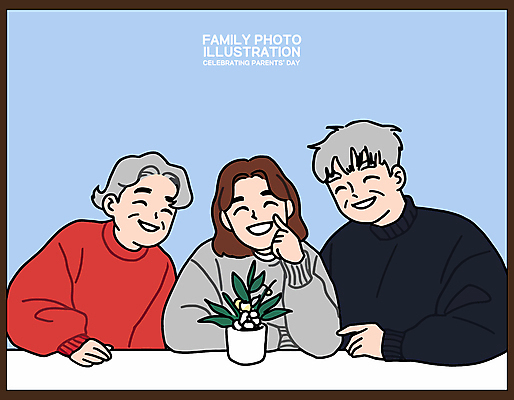 식물 여자 노년 남자 행복 화분 액자 일러스트 가족 함께함 미소 상반신 성인 세명 파란색 화목 어버이날 책상 가정의달 국내일러스트 AI파일 기념일 감정 컬러 가구 컨셉 관계 표정 사람 5월 파일형식 벡터