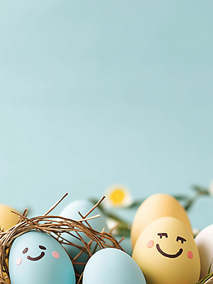 JPG 편집이미지 꽃 기독교 하늘색 미소 사람없음 둥지 부활절계란 편집실사 AI포토 AI콘텐츠 식물 종교 부활절 표정 파란색 계란 CG 파일형식