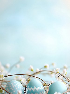 JPG 편집이미지 꽃 기독교 하늘색 사람없음 나뭇가지 부활절계란 편집실사 AI포토 AI콘텐츠 나무 식물 종교 부활절 파란색 계란 CG 파일형식