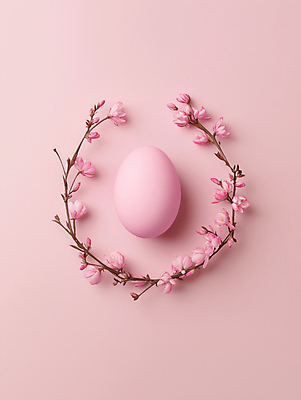 JPG 편집이미지 꽃 기독교 분홍색 사람없음 나뭇가지 부활절계란 원형프레임 편집실사 AI포토 AI콘텐츠 나무 식물 종교 컬러 부활절 프레임 계란 원형 CG 파일형식