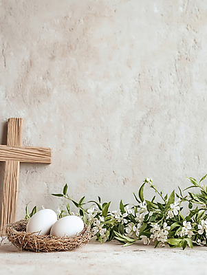 JPG 편집이미지 꽃 기독교 잎 사람없음 둥지 부활절계란 나무십자가 편집실사 AI포토 AI콘텐츠 식물 종교 십자가 부활절 계란 CG 파일형식