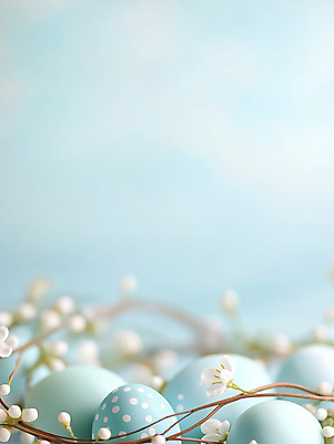 JPG 편집이미지 꽃 기독교 하늘색 사람없음 나뭇가지 부활절계란 편집실사 AI포토 AI콘텐츠 나무 식물 종교 부활절 파란색 계란 CG 파일형식