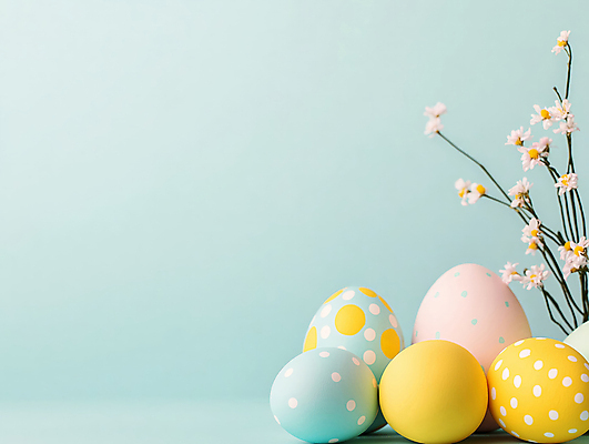 JPG 편집이미지 꽃 기독교 하늘색 사람없음 나뭇가지 부활절계란 편집실사 AI포토 AI콘텐츠 나무 식물 종교 부활절 파란색 계란 CG 파일형식