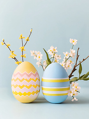 JPG 편집이미지 꽃 기독교 하늘색 사람없음 나뭇가지 풀잎 부활절계란 편집실사 AI포토 AI콘텐츠 나무 식물 종교 잎 부활절 파란색 계란 풀_식물 CG 파일형식