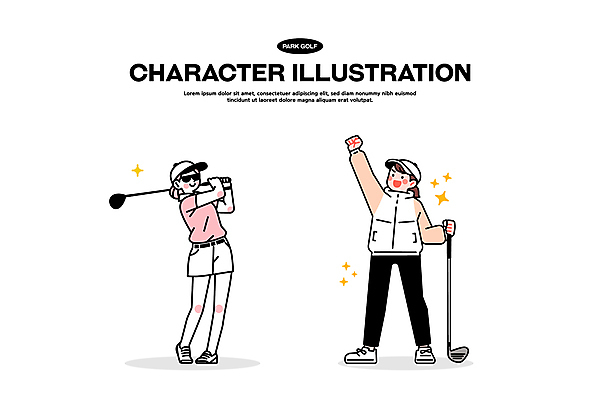 전신 모자 여자 스포츠 일러스트 미소 들기 성인 취미 두명 반짝임 선글라스 손들기 골프채 잡기 골퍼 스윙 골프웨어 성인여자만 파크골프 골프캐릭터 일러캐릭터 AI파일 캐릭터 잡화 옷 안경 포즈 골프 모션 운동선수 골프용품 표정 사람 여자만 성인만 파일형식 벡터