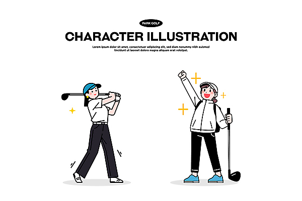 전신 모자 여자 스포츠 일러스트 미소 들기 성인 취미 두명 반짝임 손들기 골프채 잡기 골퍼 스윙 골프웨어 성인여자만 파크골프 골프캐릭터 일러캐릭터 AI파일 캐릭터 잡화 옷 포즈 골프 모션 운동선수 골프용품 표정 사람 여자만 성인만 파일형식 벡터