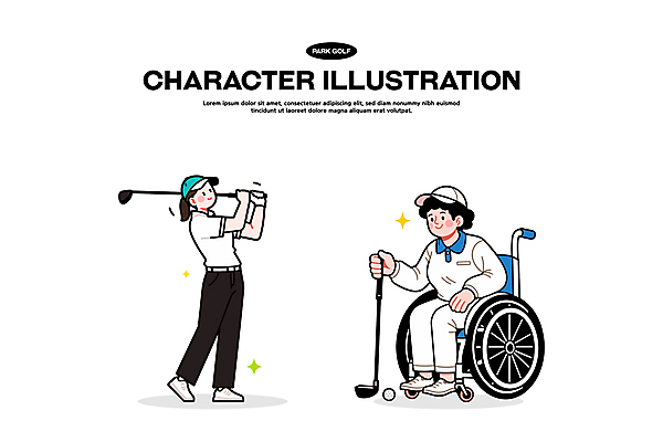 전신 모자 여자 스포츠 일러스트 골프공 미소 들기 앉기 성인 취미 두명 반짝임 골프채 잡기 골퍼 스윙 장애인 골프웨어 휠체어 성인여자만 파크골프 골프캐릭터 일러캐릭터 AI파일 캐릭터 잡화 옷 포즈 골프 공 모션 운동선수 골프용품 표정 사람 장애 여자만 성인만 파일형식 벡터