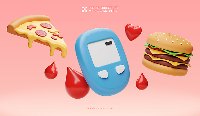 PSD 편집이미지 분홍색 피자 사람없음 3D 건강관리 흐름 햄버거 하트 혈액 측정기 혈당 혈당계 혈액검사 편집3D 모양 컬러 컨셉 의학 패스트푸드 서양음식 건강 관리 기계 의료용품 디지털합성 검사_조사 파일형식