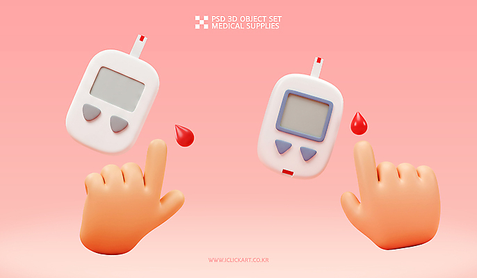 PSD 편집이미지 손 분홍색 신체부위 3D 건강관리 혈액 측정기 혈당 혈당계 혈액검사 편집3D 컬러 의학 건강 관리 사람 기계 의료용품 디지털합성 검사_조사 파일형식