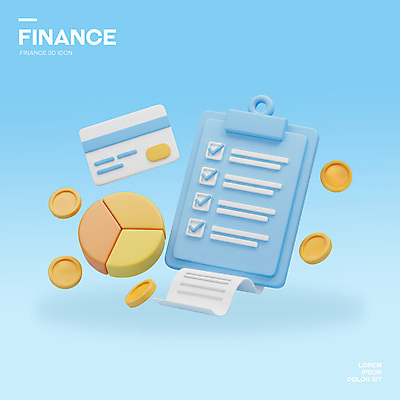 PSD 아이콘 하늘색 사람없음 3D아이콘 3D 동전 신용카드 오브젝트 은행 원그래프 영수증 서류판 체크리스트 돈 그래프 금융 파란색 사무용품 디지털합성 파일형식