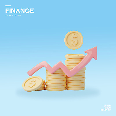 PSD 아이콘 화살표 하늘색 사람없음 3D아이콘 3D 달러 오브젝트 은행 상승 동전탑 컨셉 돈 금융 파란색 쌓기 동전 디지털합성 파일형식