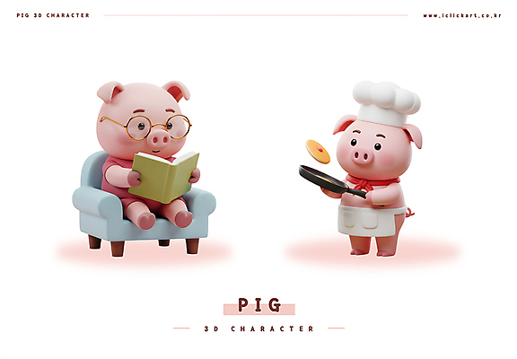 PSD 편집이미지 분홍색 3D캐릭터 요리사모자 들기 앉기 사람없음 책 소파 독서 3D 스카프 앞치마 프라이팬 돼지캐릭터 안경낌 편집3D 캐릭터 모자_잡화 안경 컬러 동물캐릭터 의자 모션 주방용품 요리사 목도리 돼지 디지털합성 파일형식