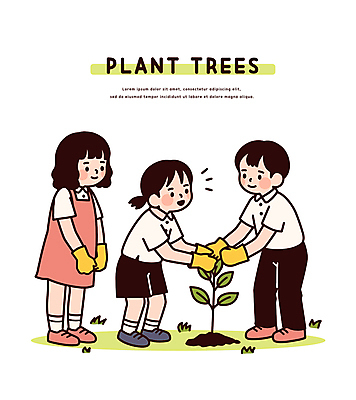 전신 여자 남자 어린이 장갑 일러스트 미소 소녀 소년 세명 자연보호 흙 식목일 나무심기 묘목 어린이만 국내일러스트 AI파일 나무 잡화 기념일 자연 표정 사람 보호 심기 파일형식 벡터