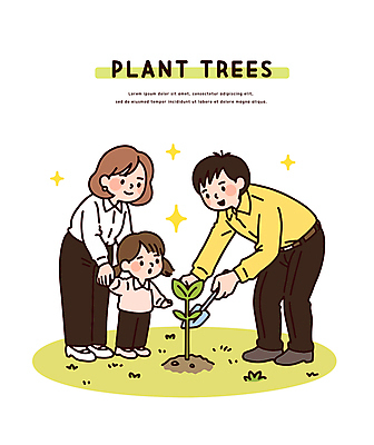 전신 여자 남자 어린이 일러스트 가족 허리숙이기 미소 들기 소녀 성인 세명 반짝임 자연보호 손잡기 흙 모종삽 식목일 나무심기 묘목 국내일러스트 AI파일 나무 기념일 관계 모션 자연 표정 숙이기 사람 보호 삽 심기 파일형식 벡터