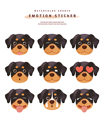PSD 행복 얼굴 스티커 일러스트 미소 웃음 사람없음 세트 갈색 귀여움 놀람 기쁨 슬픔 하트 강아지 닥스훈트 눈물 메롱 국내일러스트 모양 감정 컬러 컨셉 모션 표정 신체부위 반려동물 개 파일형식