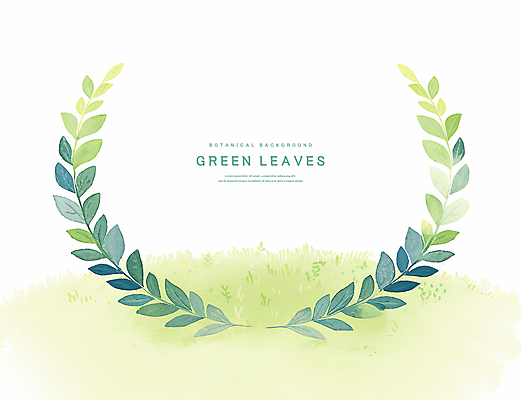 PSD 백그라운드 잎 일러스트 수채화 잔디 사람없음 연두색 원형프레임 카피스페이스 국내일러스트 식물 프레임 초록색 공백 원형 파일형식